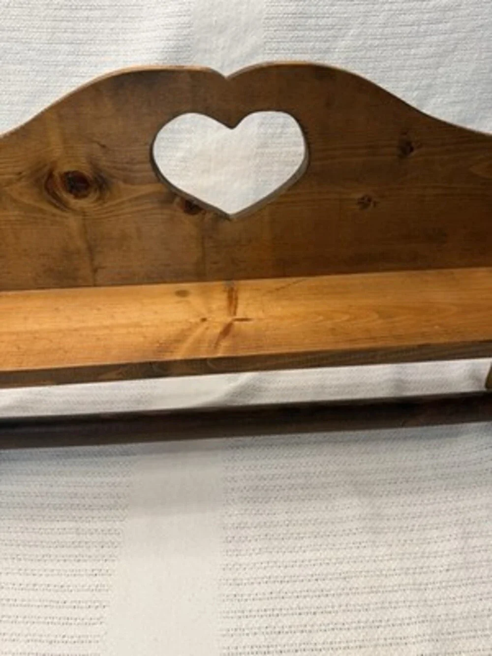 Vtg Solid Wood Wall Shelf Quilt Rack Hanging Bar  37.5” Heart Cutout Cottagecore